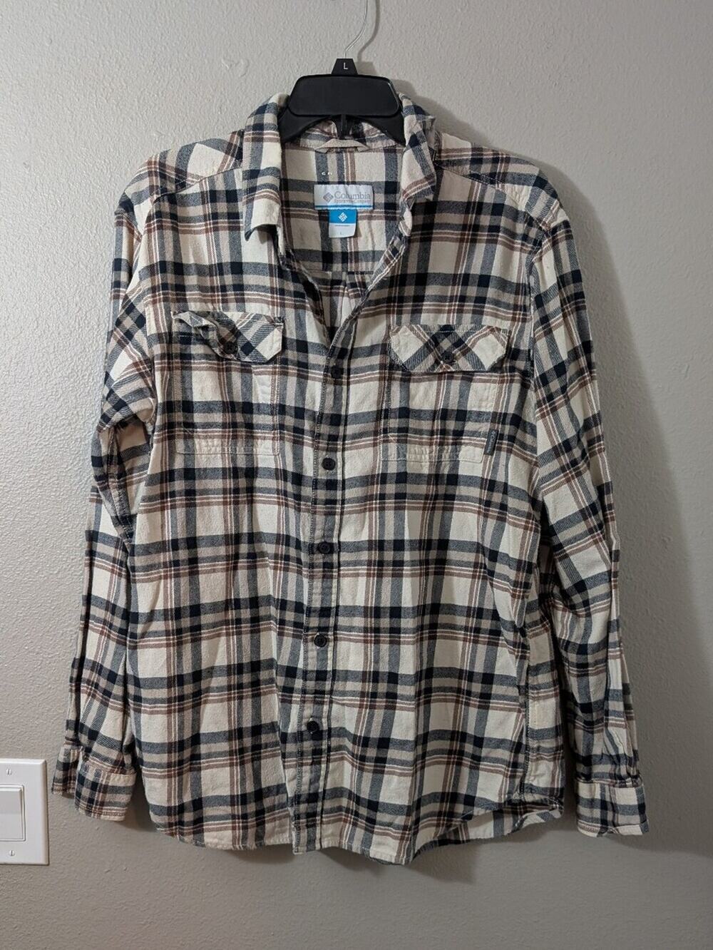 Columbia Plaid Omni Wicking Flannel Shirt in Cream, Black & Brown